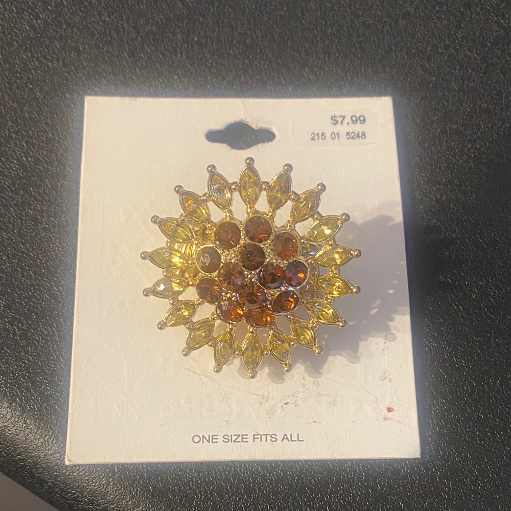Gold-Tone Sunburst Crystal adjustable ring, with Amber & Yellow Stones